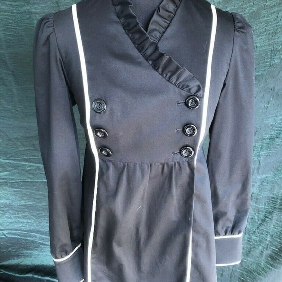 Betsey Johnson Dress Jacket Black Ruffles White Trim Double Breasted Size 4 - Picture 5 of 12